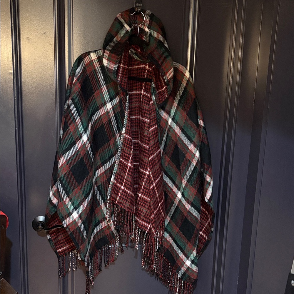 Plaid Fringe Poncho